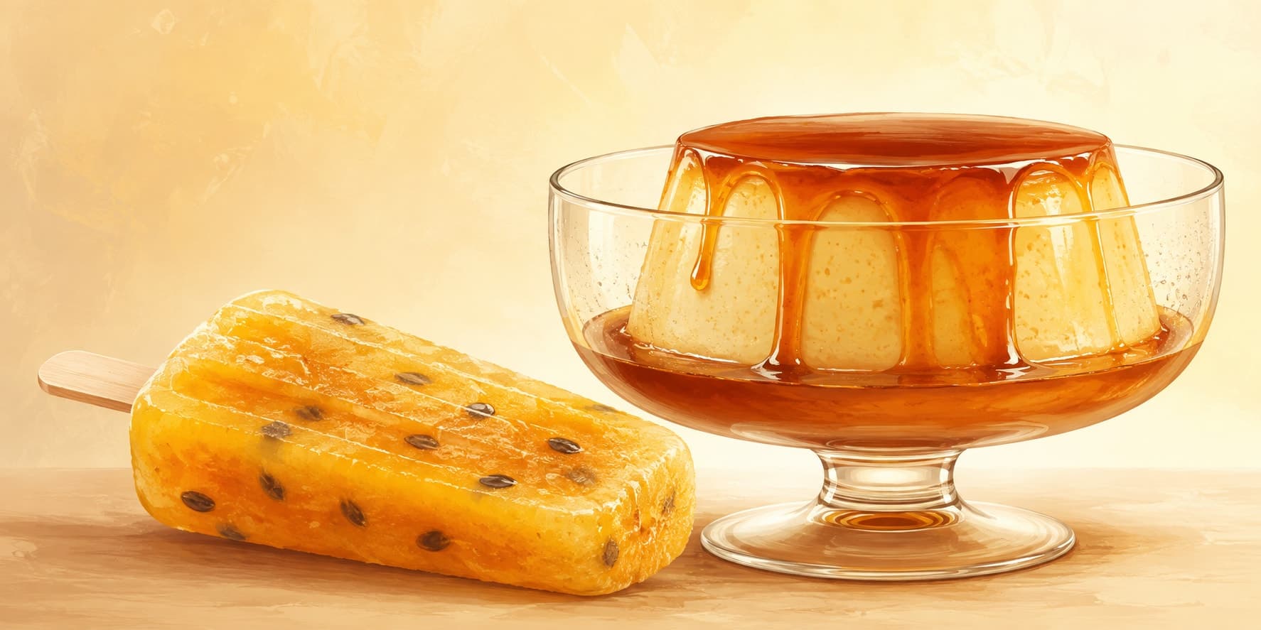 Doces gelados servidos em potes